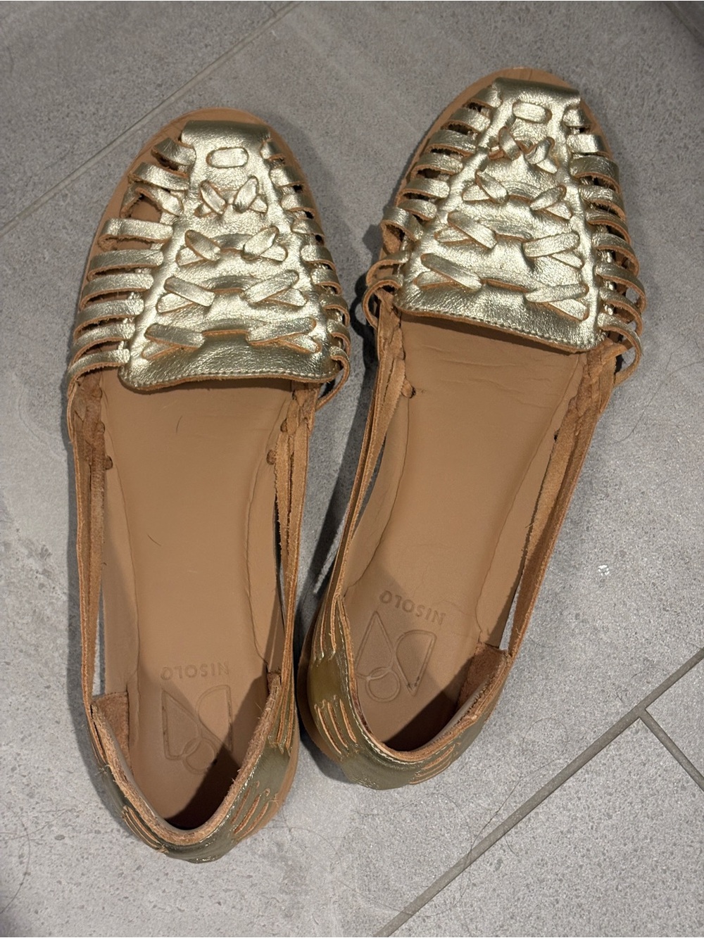 Nisolo Gold Leather Huarache Loafers